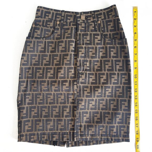 Authentic FENDI FF Zucca Vintage Printed Mini Skirt Brown Tan Pockets - Picture 9 of 12